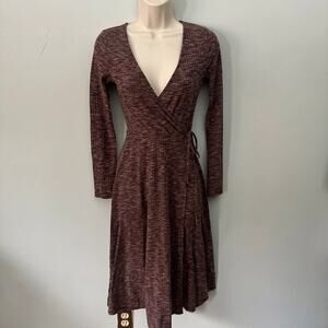 Kimchi Blu Dress XS Heathered Maroon Wrap Midi Long Sleeve Ribbed Knit Grunge